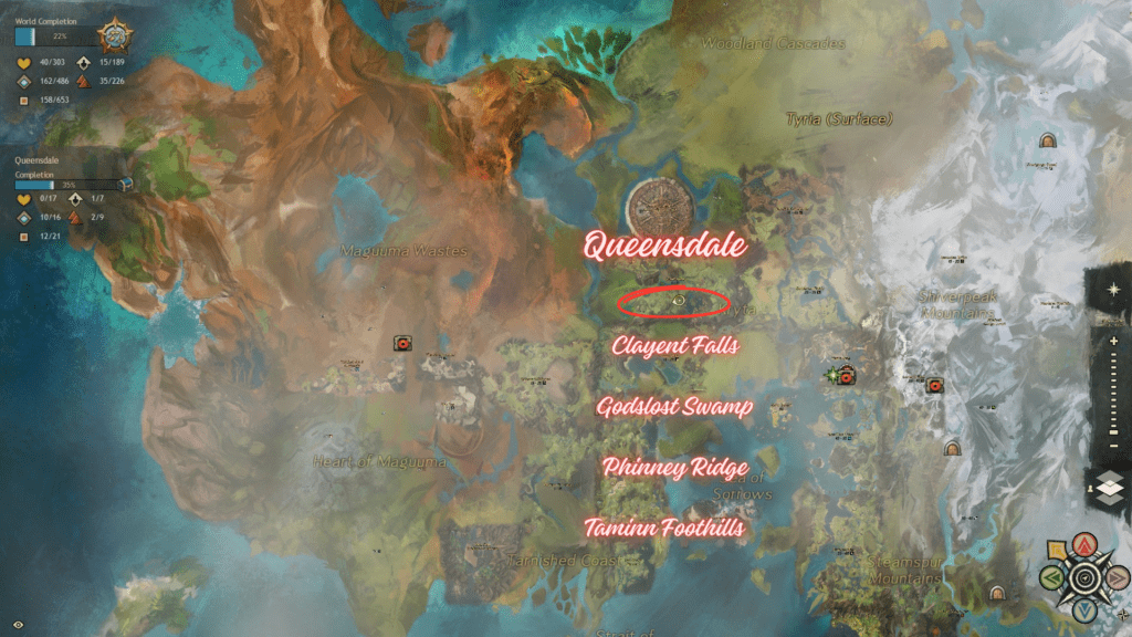 Rich Copper Veins Locations in Queensdale - Clayent Falls, Godslost Swamp,Phinney Ridge and Taminn Foothils