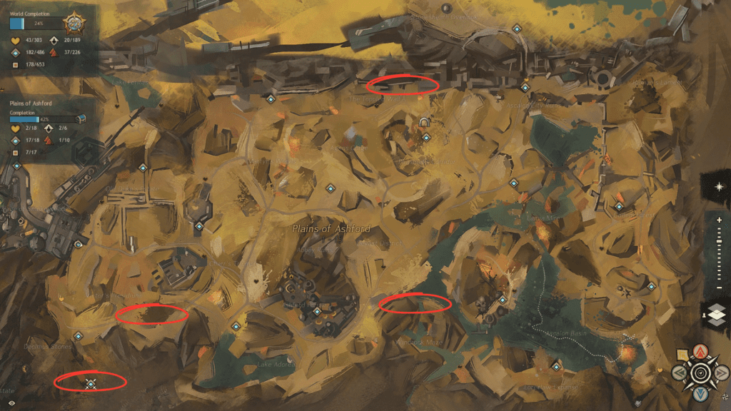 Exact four locations of Rich Copper Veins - Langmar Estate, Victor's Presidium, Windrock Maze and Ascalon City Ruins